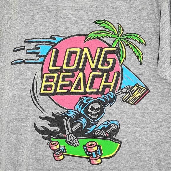 Allmade M T-Shirt Men Long Beach Grim Reaper Skate Palm Tree USA Gray Soft - Picture 2 of 6